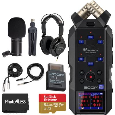 Zoom H6essential with 32-Bit Float, Accessibility, 6-Track Portable Recorder, Stereo Microphones, 4 XLR/TRS Inputs, Records to SD Card, USB Audio Interface, for Musicians, Podcasters, Filmmakers