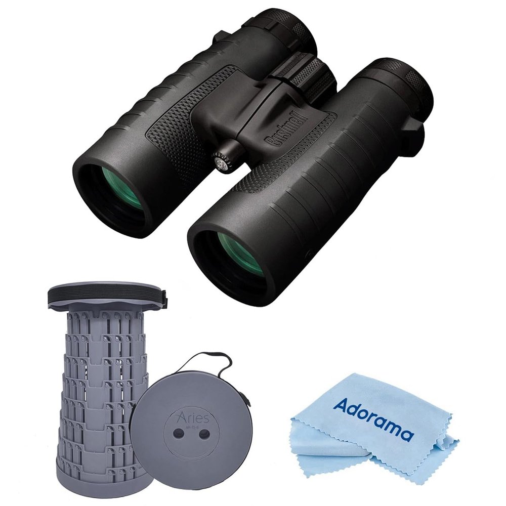 Bushnell 10x42 Trophy XLT Waterproof Roof Prism Binoculars, Black, Bundle with Portable Telescoping Stool/Chair