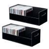 MyGift Modern Premium Black Acrylic Stackable CD Holder Racks with Cutout Carrying Handles, Compact Disc Jewel Case Display Crates, Media Storage Organizers, Set of 2 view 1