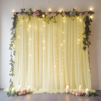 10 FT x 10 FT Champagne Backdrop Curtain - Tulle Backdrop Curtain with 9.8FT Lights String - Sheer Backdrop Curtains with 4 Inch Rod Pockets for Birthday Party Weddings Baby Shower Photo Booth Props