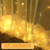10 FT x 10 FT Champagne Backdrop Curtain - Tulle Backdrop Curtain with 9.8FT Lights String - Sheer Backdrop Curtains with 4 Inch Rod Pockets for Birthday Party Weddings Baby Shower Photo Booth Props view 4
