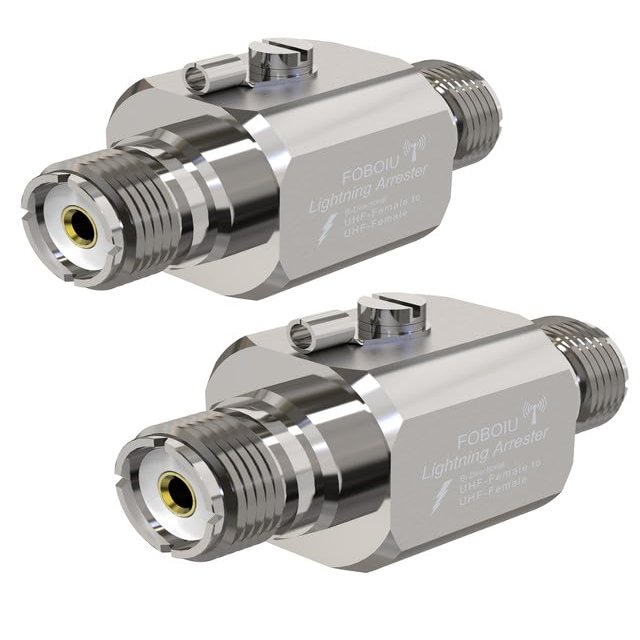 Foboiu Coaxial Lightning Arrester 2 Pack Suppressor Connectors Coax Cable Surge Protector for HF RadioRFVHF, UHF, CB, Ham, Two-Way Radio Ham Antenna with Dual UHF-Female (SO-239)