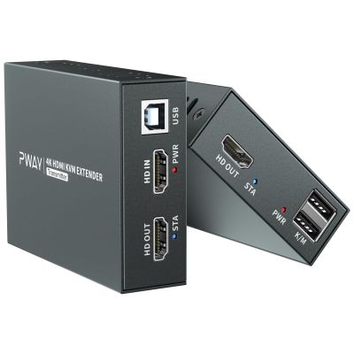 PWAYTEK 4K HDMI KVM USB Extender, 60m (196ft), Zero Latency, Remote Control, Black