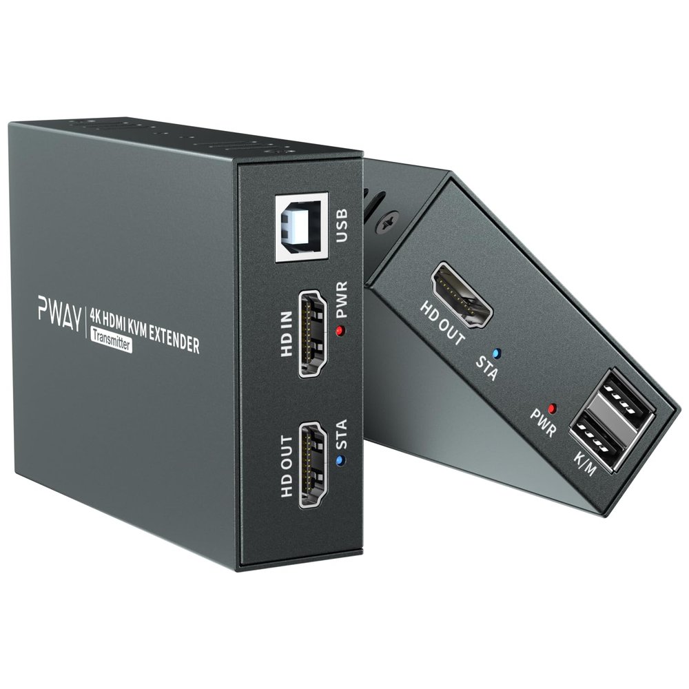 PWAYTEK 4K HDMI KVM USB Extender, 60m (196ft), Zero Latency, Remote Control, Black
