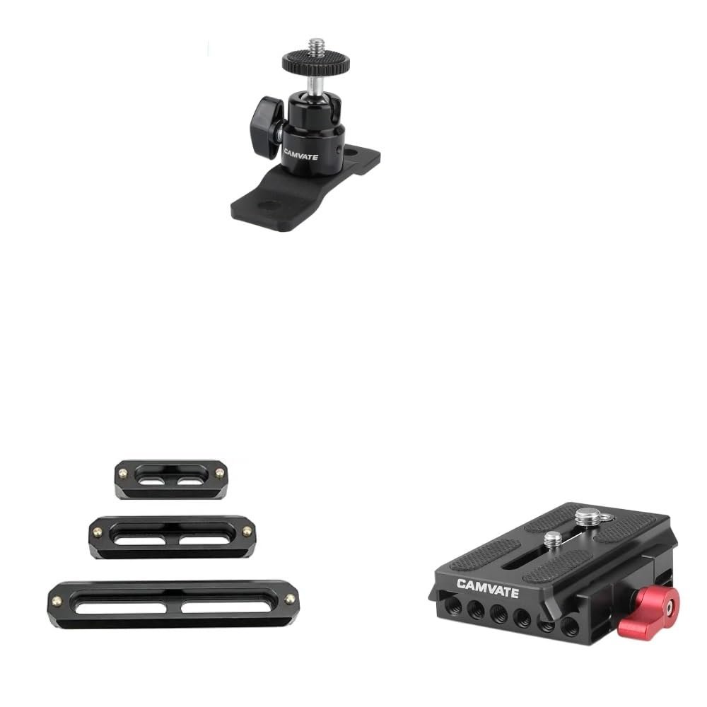 CAMVATE 1/4"-20 Ball Head with Bottom Mount + NATO Rail Quick Release Bar + Quick Release Base Plate