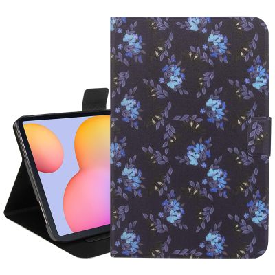 Dteck Case for Samsung Galaxy Tab A (10.1") Tablet 2019, Model SM-T510/T515/T517 Case - Premium Folio Leather Case with [Card Slots/Stand] Slim Fit Thin Lightweight Cute Cartoon Cover (Blue Flowers)