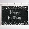 INRUI Black Happy Birthday Photography Backdrop Silver Glitter Spots Girls Boys Adult Party Decorations Banner (7x5FT) view 1