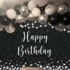 INRUI Black Happy Birthday Photography Backdrop Silver Glitter Spots Girls Boys Adult Party Decorations Banner (7x5FT) view 3