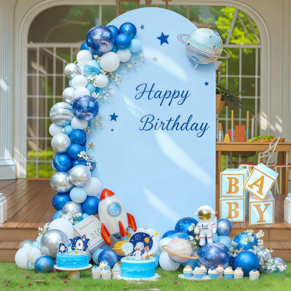 6FT Blue Arch Backdrop Cover - Polyester Fitted Wedding Arch Stand Covers Round Top Chiara Arch Backdrop Cover for Birthday Party Banquet Photo Background Decoration