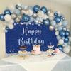 INRUI Royal Blue Happy Birthday Photography Backdrop Silver Glitter Spots Girls Boys Adult Party Decorations Banner (7x5FT) view 2