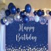 INRUI Royal Blue Happy Birthday Photography Backdrop Silver Glitter Spots Girls Boys Adult Party Decorations Banner (7x5FT) view 3