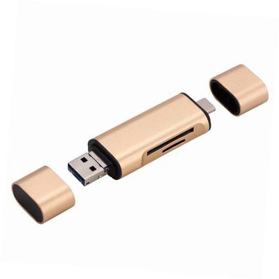 BRIGHTFUFU USB Type-c OTG Card Reader Multifunctional Adapter for Phone Computer Cards Gold Color Easy to Use No Driver Required Compact Lightweight Design