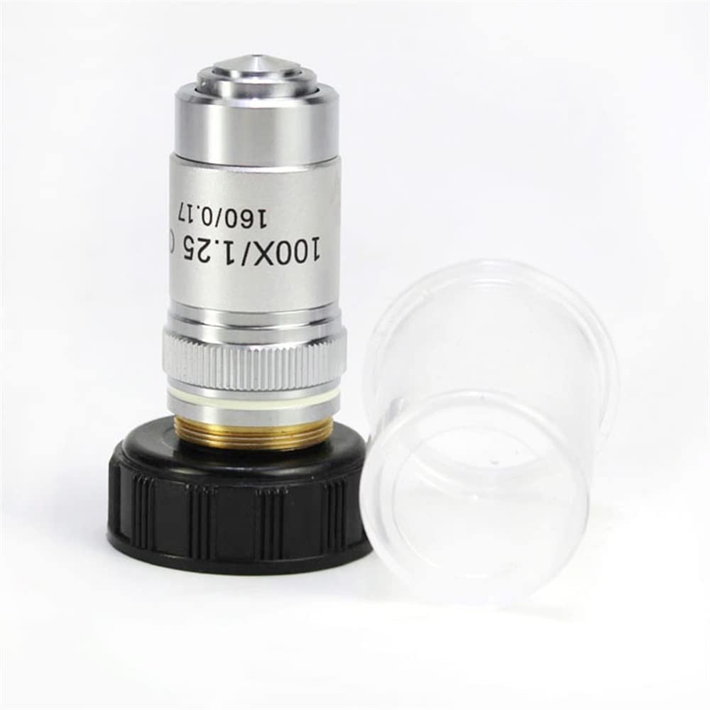 JOEBO Microscope Kit 195 Metal Biological Achromatic Microscope Objective Lens Magnification 4X 10x 20x 40x 60x 100x Standard Thread Interface 20.3mm Microscope Lens Adapters (Color : 100X)