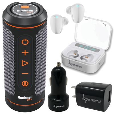 Wearable4U - Bushnell Wingman 2 GPS Golf Speaker with White Earbuds - Wall/Car Adapters Bundle