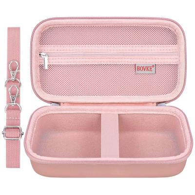 BOVKE Hard Travel Speaker Case, Extra Mesh Pocket for Cables, Rosegold (W/Shoulder Strap)