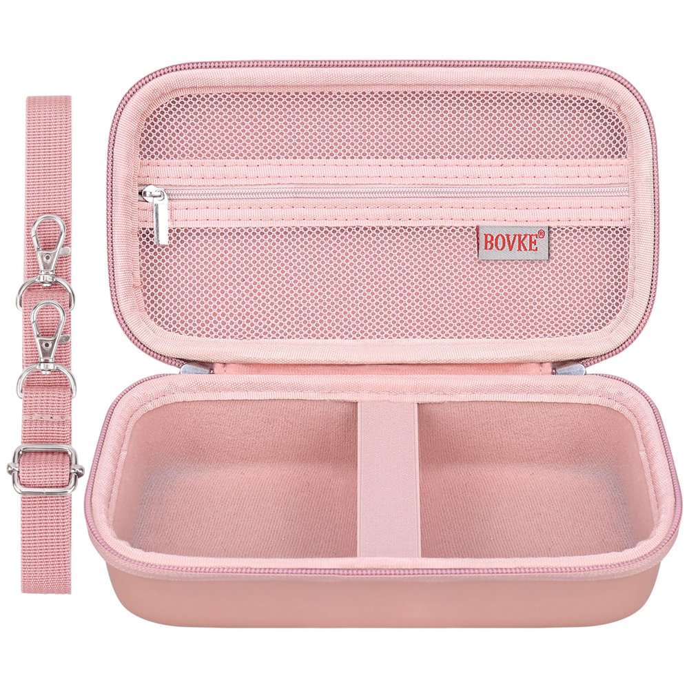 BOVKE Hard Travel Speaker Case, Extra Mesh Pocket for Cables, Rosegold (W/Shoulder Strap)