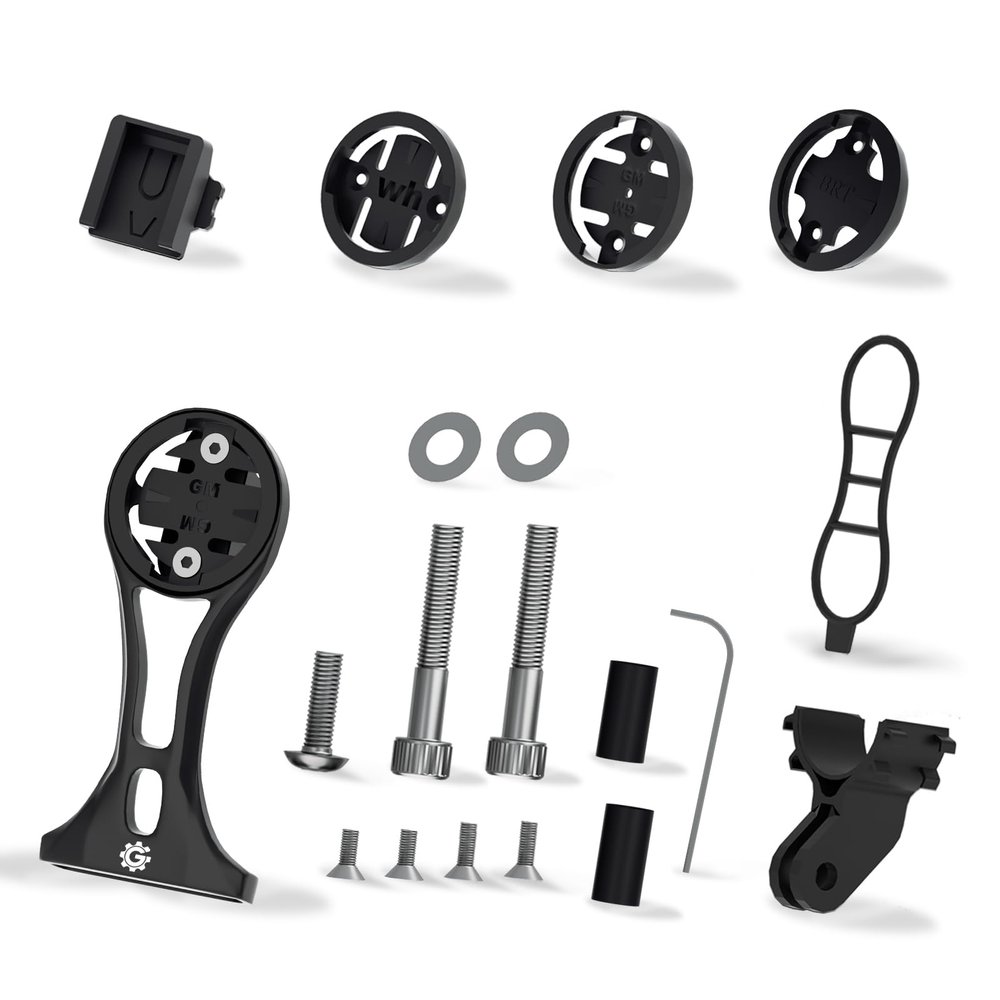 GRQUSTO Bike Computer Mount - Out Front GPS Combo Mount for Garmin Wahoo Bryton Cateye, Mountain Bike Accessories Compatible with 32mm 1.26'' Handlebar, Black