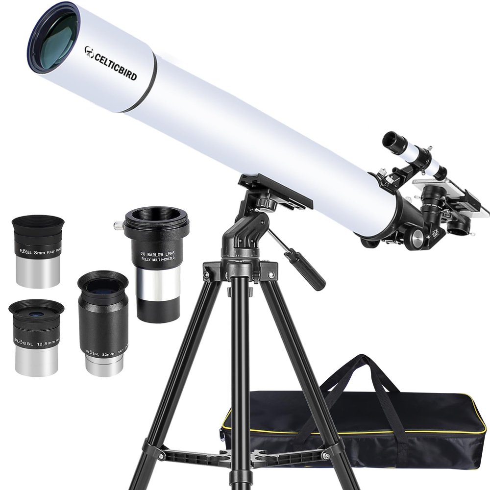 80mm Aperture 900 Refractor Telescope for Adults Astronomy Beginners with AZ Mount, Carry Bag, Phone Mount & Telescope Accessory Kit 8mm/12.5mm/32mm Plossl Eyepieces Lens and 2X Multicoated Barlow Len
