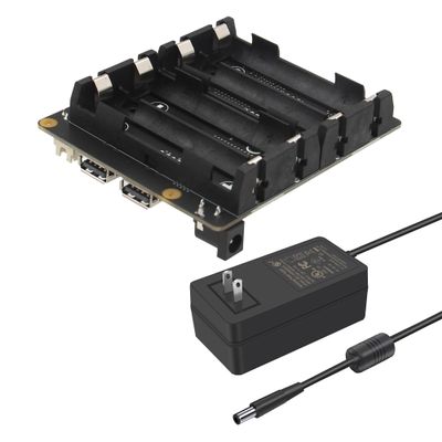 Geekworm X1202 4-Cell 5V UPS Shiled+DC 12V 5A Power Adapter for Raspberry Pi 5| Max 5.1V 5A Output|Wide 6-18V Input|Auto Power On|Safe Shutdown|Power Loss Detection