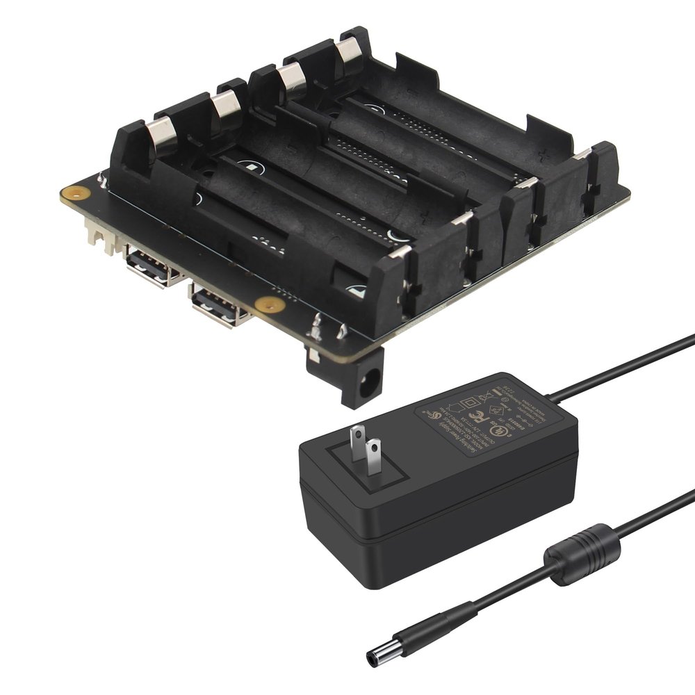 Geekworm X1202 4-Cell 5V UPS Shiled+DC 12V 5A Power Adapter for Raspberry Pi 5| Max 5.1V 5A Output|Wide 6-18V Input|Auto Power On|Safe Shutdown|Power Loss Detection