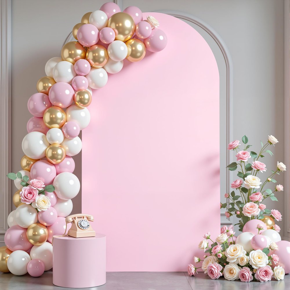 7.2FT Pink Arch Backdrop Cover - Polyester Fitted Wedding Arch Stand Covers Round Top Chiara Arch Backdrop Cover for Birthday Party Banquet Photo Background Decoration