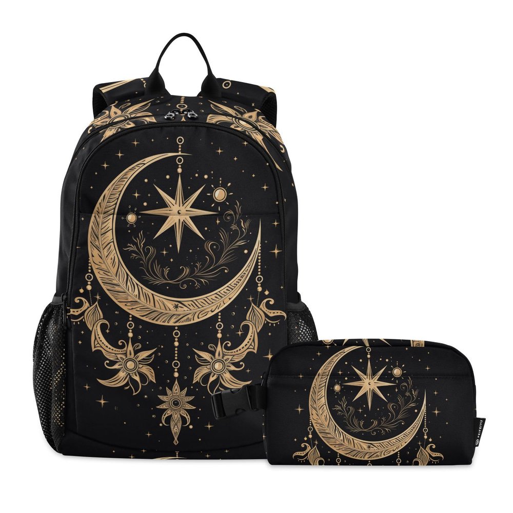 ALAZA Cresent Moon Dreamcatcher Witchy Backpack and Lunch Bag Set Back Pack Bookbag Cooler Case Kits