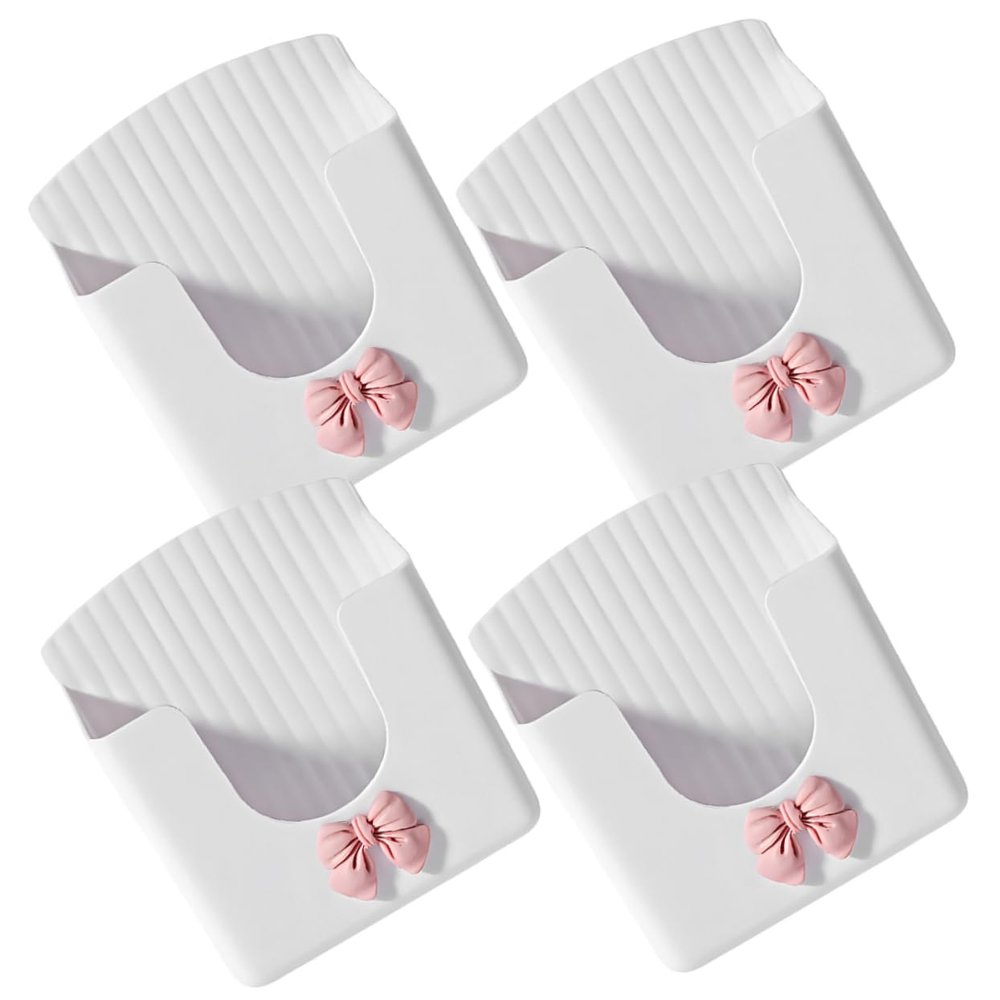 4pcs Wall Mounted Self Adhesive Storage Holder for Cell Phones and Remote Controls Cute Bow Design Multi Purpose Charging Stand Phone Support
