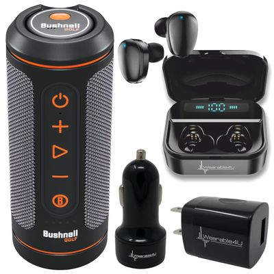 Wearable4U - Bushnell Wingman 2 GPS Golf Speaker with Black Earbuds - Wall/Car Adapters Bundle