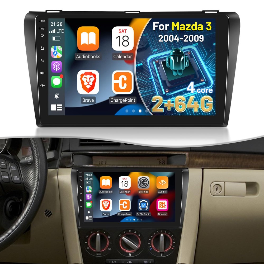 [2G+64G] Car Radio for Mazda 3 2004 2005 2006 2007 2008 2009, Android 13 Touch Screen Car Play Mazda 3 Stereo, Carplay/Android Auto/EQ Audio/SWC/Bluetooth + AHD Backup Camera