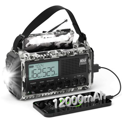 NOAA Emergency Weather Radio with Auto Alert, Solar Hand Crank, 12000mAh