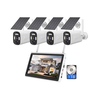 AKAVIG 4CH 4MP Solar Power Security Camera System with LCD Monitor and 1TB Hard Disk, Outdoor Wireless WiFi Surveillance NVR Kit with Color Night Vision, Motion Detection