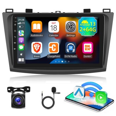 [2G+64G] Car Radio for Mazda 3 2009-2013, Android 13 Touch Screen Car Play Stereo, Carplay/Android Auto/EQ Audio/SWC/Bluetooth