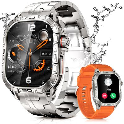 PODOEIL Military Smart Watch for Men with 1.96" AMOLED Screen, IP68 Waterproof Smartwatch with Bluetooth Call/Health Monitor/Sleep Monitor, 100+ Sports Modes Tactical Fitness Tracker for iOS Android