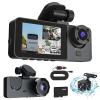 3 Channel Dash Cam Front and Rear Inside,1080P FHD Car Camera with 32G MMC Card, Night Vision, G-Sensor, Motion Detection, Parking Monitor, Loop Recording for Cars, SUVs, Trucks view 1