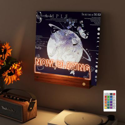 YuanDian Now Playing Vinyl Record Wall Mount, Vinyl Wall Mount with 16 Changing Color Lights, Wooden Acrylic Holder for LP Album Display, Unique Gift for Record Collectors Music Lovers