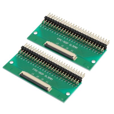 MECCANIXITY 2pcs FFC FPC Connector Board 50 Pin 0.5mm Socket to 2.54mm Double Row Right Angle Pin Header Strip Adapter, PCB Converter Board for LCD TVs/Digital Cameras/Laptops
