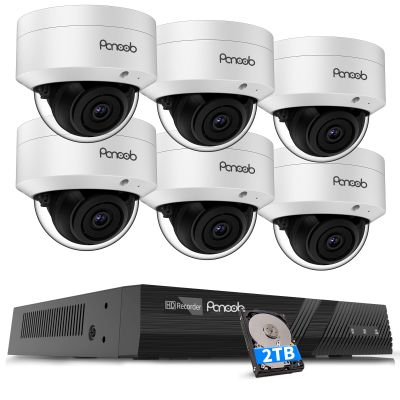 PANOOB PoE Security Camera System, 6X Wired 5MP IK10 Vandal-Proof PoE Dome Cameras Outdoor with Person Detection, 100ft IR Night Vision, Remote Access, 4K 8 Channel NVR 2TB HDD, PD54A0608-5M2