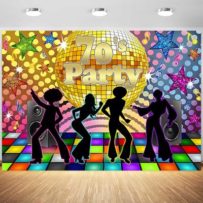 10x8ft 70s Discos Backdrop Retro 70s Dancing Stage Lets Boogie Photography Background Neon Discos Ball Dance Night Lets Glow Crazy Party Decoration Supplies Photo Booth Props