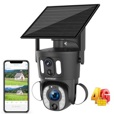 BOAVISION 6MP(3MP+3MP) Solar Powered 4G LTE Cellular Dual Lens Security Camera Wireless Outdoor, 360 PTZ Camera with 10x Optical Zoom Lens and Motion Alerts, 2-Way Audio, IP66
