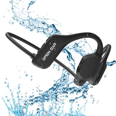 XIMAND Bone Conduction Headphones IP68 Swimming Waterproof Dustproof Sweatproof MP3 Player Headset Underwater Music Player 8GB 1000 Songs, Open-Ear Wireless Earphones Bluetooth 5.3 with Mic - Black