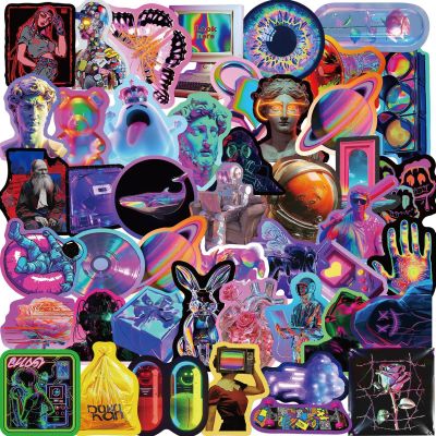 52Pcs Aesthetic Cool Cyberpunk Stickers Kids Teens Girls Colorful Cyberpunk Future Technology Wilderness Vinyl Water Bottle Laptop Decals Decorative Scrapbook Skateboard Journal Graffiti Stickers
