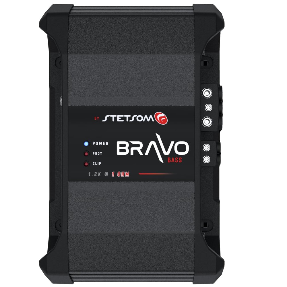 Stetsom Bravo BASS 1200 1 Ohm - Mono Car Amplifier, 1200.1 1.2K Watts RMS, Monoblock, 1 Stable Car Audio, HD Sound Quality, Crossover & Bass Boost, Car Stereo Speaker Subwoofer MD, Smart Coolers