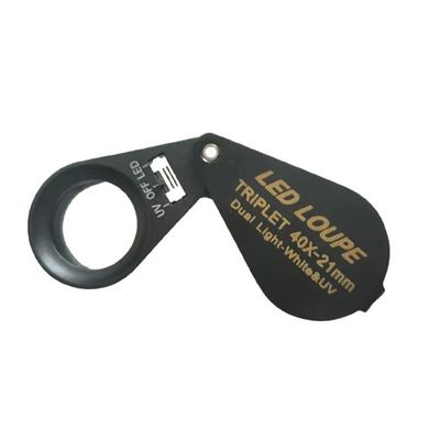 ZTBH Microscope Accessories Kit 6 LED 40X Illuminated Jewelry Loupe Magnifier Black Magnifying Glass Foldable Metal Jeweler Loupe Microscope Slides