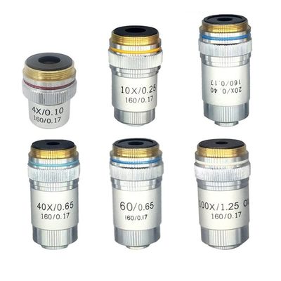 JOEBO Microscope Kit 4X 10X 20X 40X 60X 100X Achromatic Objective Lens 195 Mm Microscope Lens Adapters (Color : 4 10 20 40 60 100X)