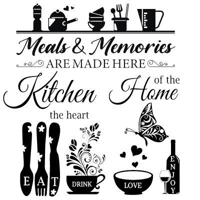 CerAiCoae Kitchen Rules Wall Decal, Utensil Motif Home Decor Sticker, Vinyl Peel and Stick Decoration for Dining Room