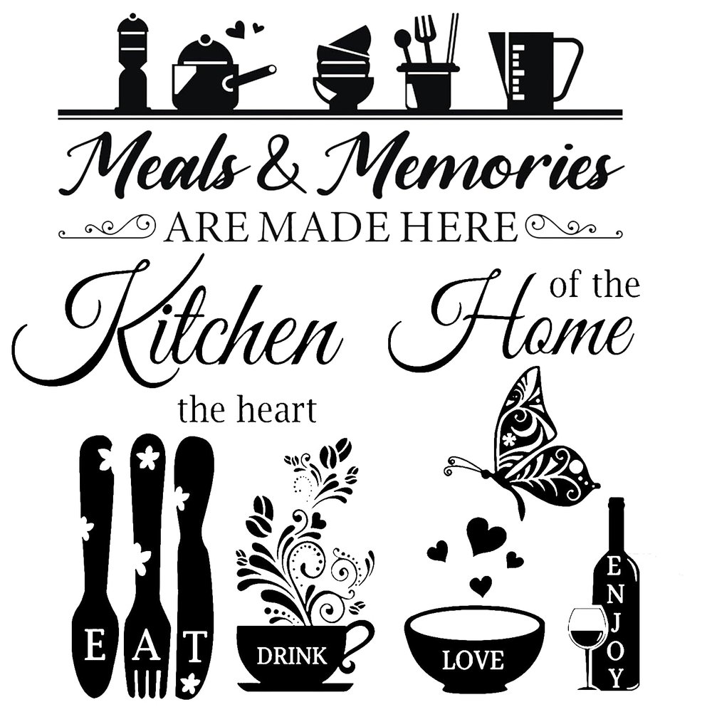 CerAiCoae Kitchen Rules Wall Decal, Utensil Motif Home Decor Sticker, Vinyl Peel and Stick Decoration for Dining Room