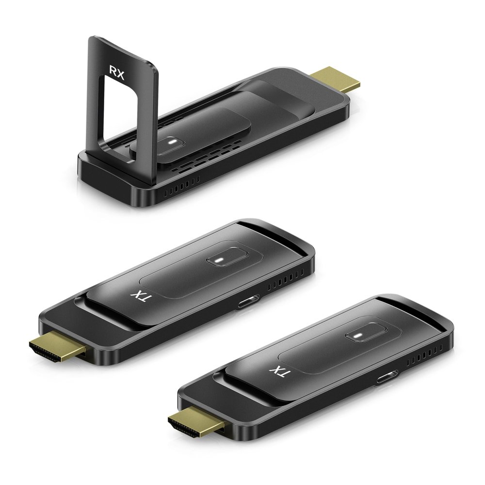 AIMIBO Wireless 2 Transmitters and HDMI Receiver 4K, Foldable Antenna, 5.8G & 2.4G Wireless HDMI Extender, Plug and Play, for Laptop, Camera, TV Box, 165FT/50M