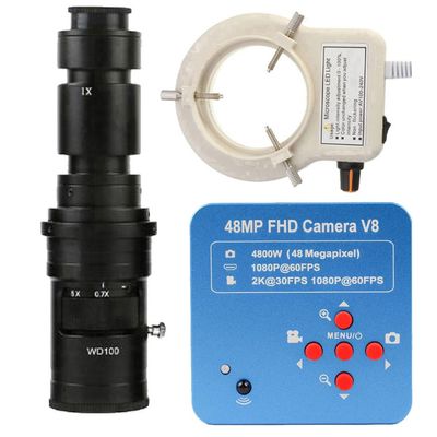1080P 48MP HDMI USB Industrial Electronic Digital Microscope Camera For 500X C-Mount Lens Whit 56-LED Adjustable Ring Light