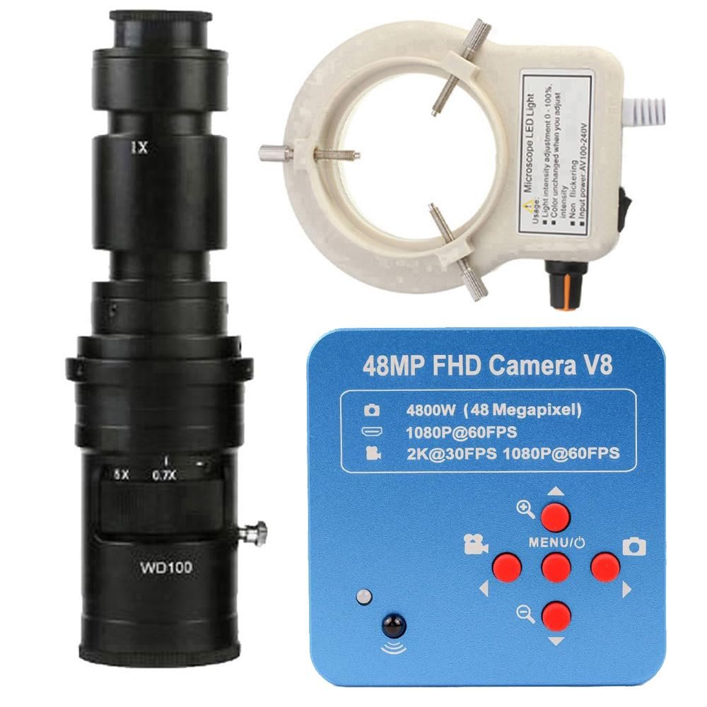 1080P 48MP HDMI USB Industrial Electronic Digital Microscope Camera For 500X C-Mount Lens Whit 56-LED Adjustable Ring Light