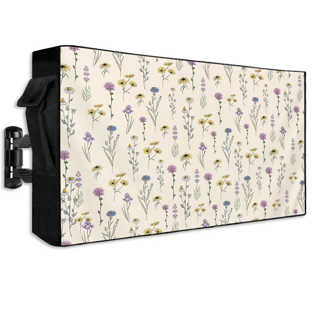 FALABON88 Outdoor TV Cover 55 Inch, Weatherproof Waterproof Daisy Floral Farmhouse Outside TV Covers with Zipper Flap, 600D TV Enclosure Protector for Outside Flat Screen TV